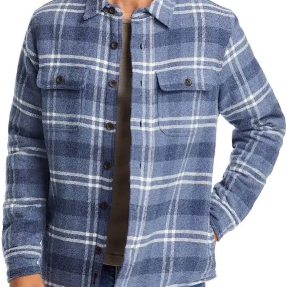 NWOT Faherty Blue Lightweight Plaid Shirt Jacket